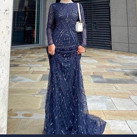 A-line Sweethart Neck Dress with Train Dark Navy